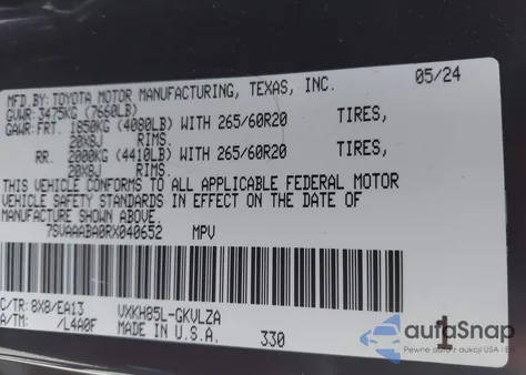 2024 Toyota Sequoia Limited из США, поврежденный, VIN 7SVAAABA0RX040652